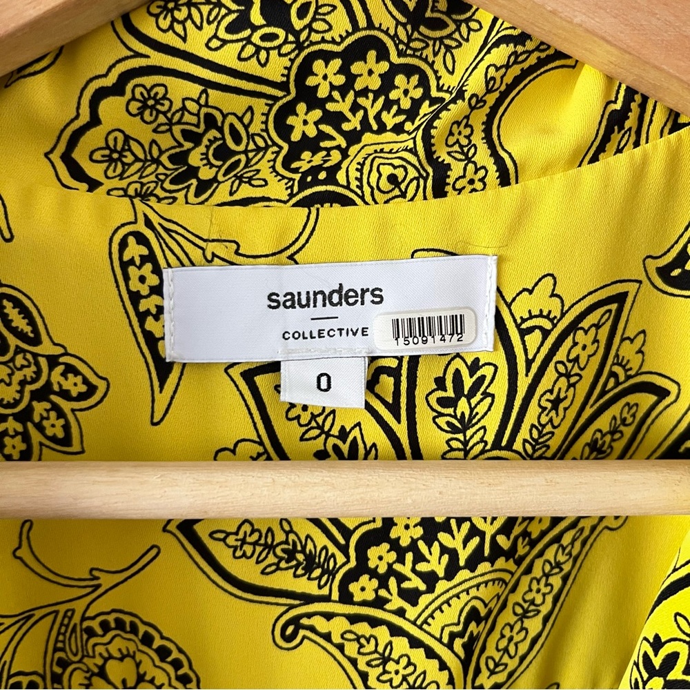 Saunders x RTR Rox Top Yellow Floral‎ Short Sleeve V-Neck Button Front size 0 - Picture 11 of 13